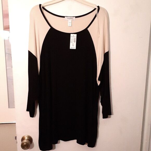 DressBarn Black Beige Knit Top Women's 1x New Nwt Scoop Neck - Picture 3 of 5